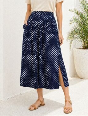 Vanessa Stevens Vintage Navy Polka Dot Midi Skirt Size 18 Pockets